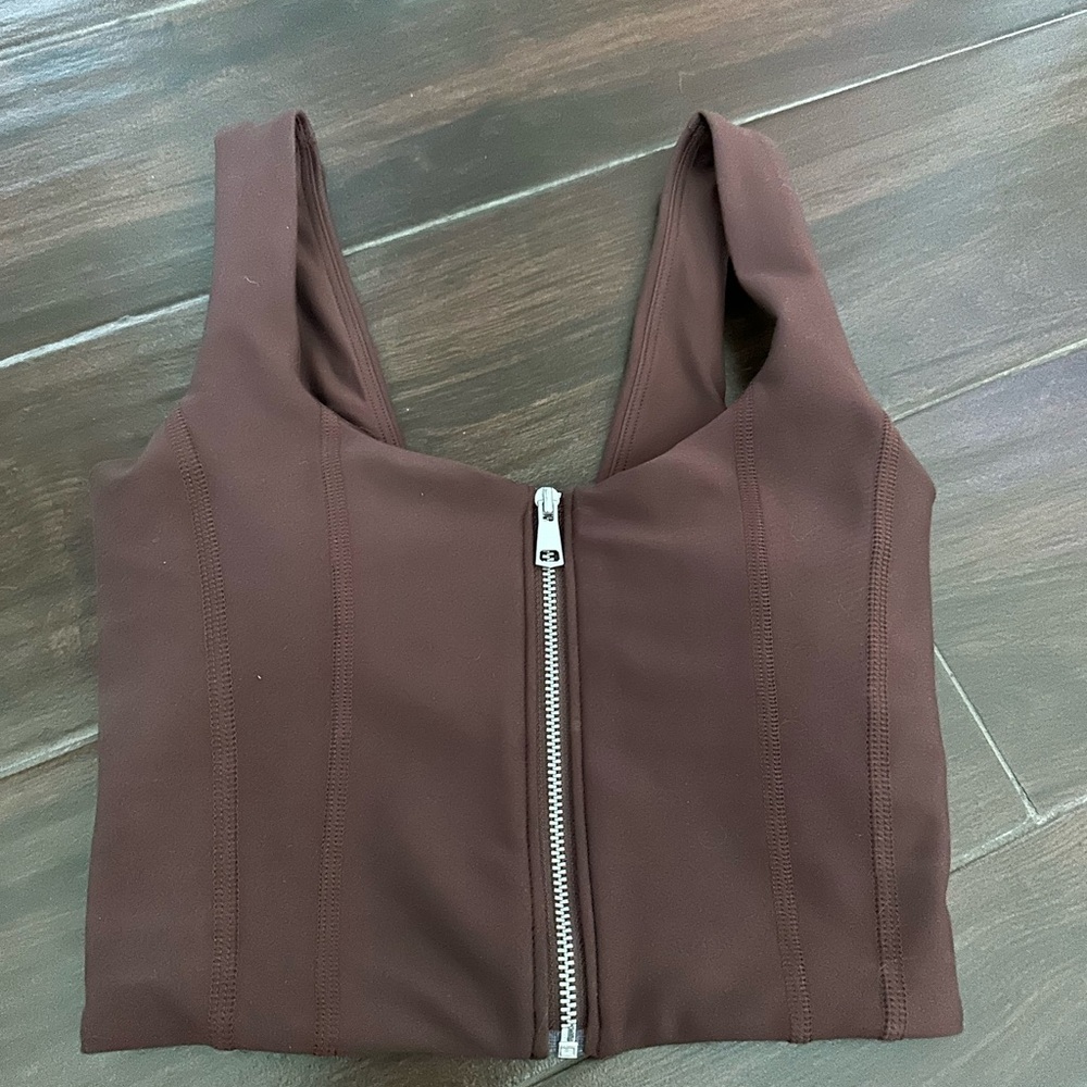 Brown Zipper Front Women's Top
